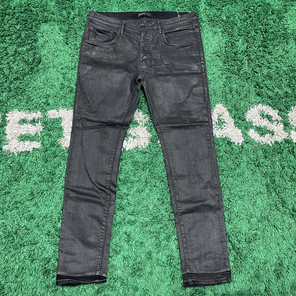 Purple Brand Waxed Coated Black Skinny Jeans Pants size 38 BBLW222 B12